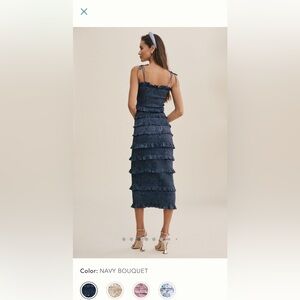 V. Chapman Lily Ruched & Ruffled Satin Midi Dress